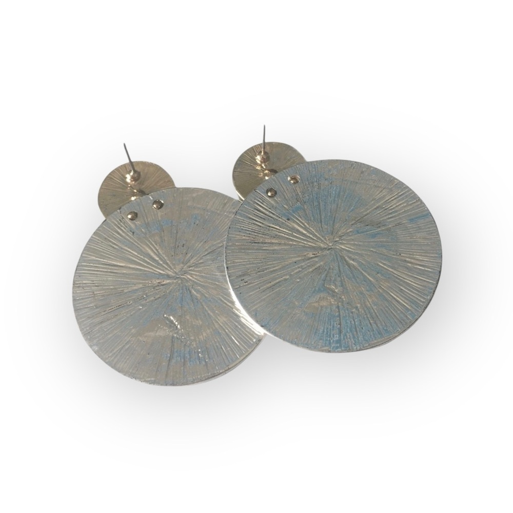 new Zen Sculptural Stack Disc ❉ Drop Earrings ❉ Gold Silver Tone ❉ Tiny Crystal - Picture 10 of 16
